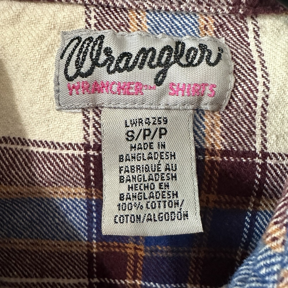 Wrangler Wrancher Flannel Pearl Snap Shirt Long Sleeve Size Small Purple‎ Plaid - Picture 5 of 5